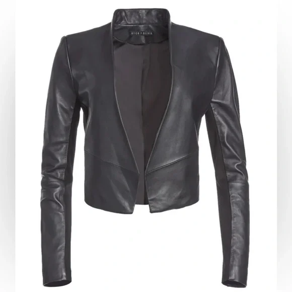 NWOT Alice + Olivia Harvey Black Lamb Leather Women's Jacket - Picture 5 of 11